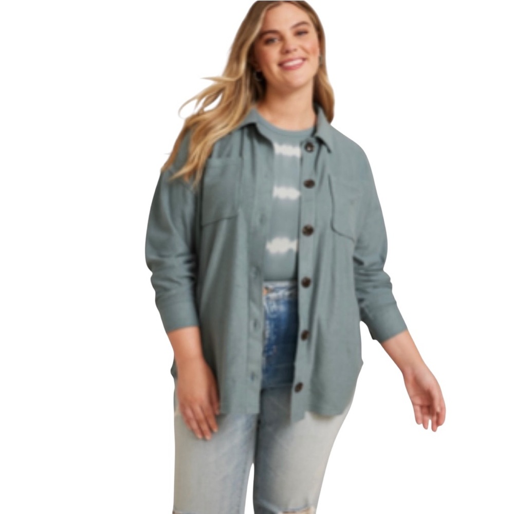 NWOT MAURICES Plus Size Collegiate Textured Teal Color Shacket Coat Size 1X